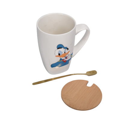 MUG POCILLO CERAMICA PERSONAJE CON TAPA DE MADERA 380ML
