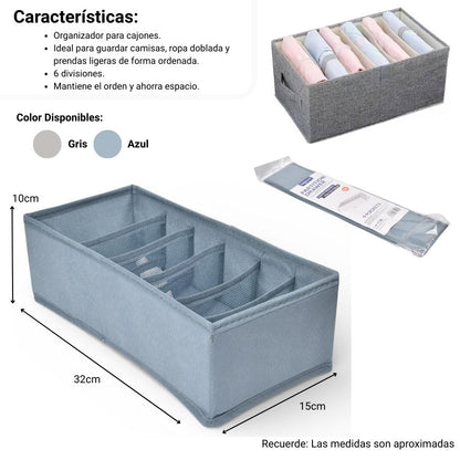 ORGANIZADOR DE ROPA CON 6 DIVISIONES FIBRA POLIESTER DIM:32X15X10
