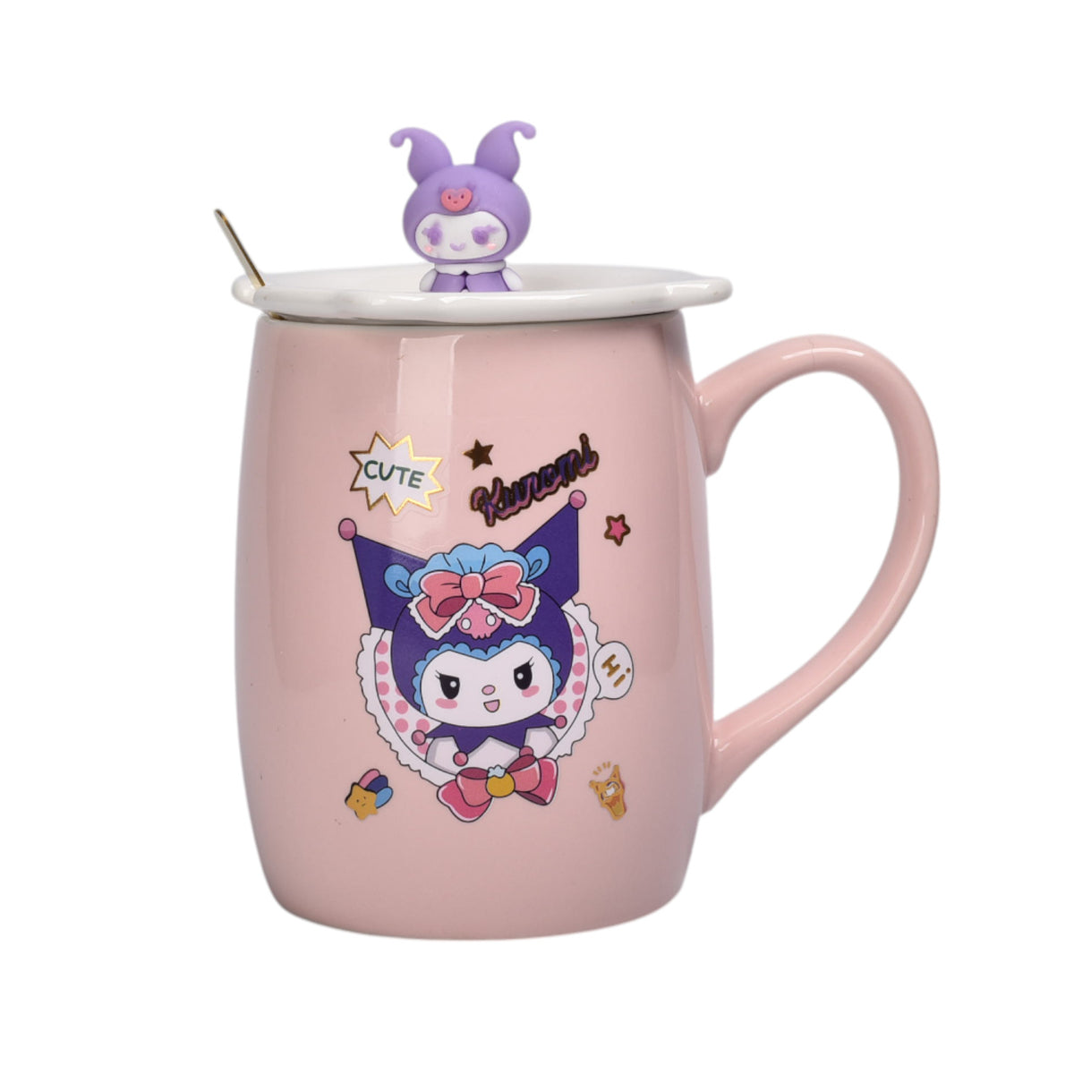 mug pocillo con tapa ceramica y cuchara personaje 420ml
