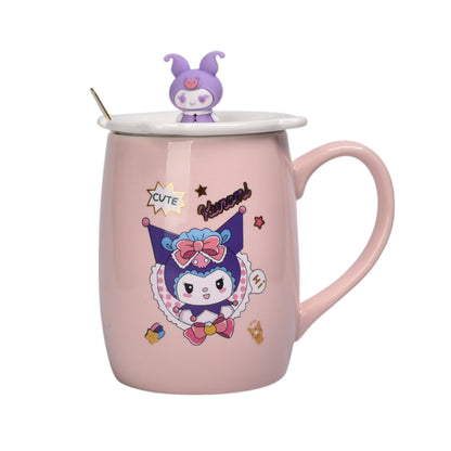MUG POCILLO CON TAPA CERAMICA Y CUCHARA PERSONAJE 420ML