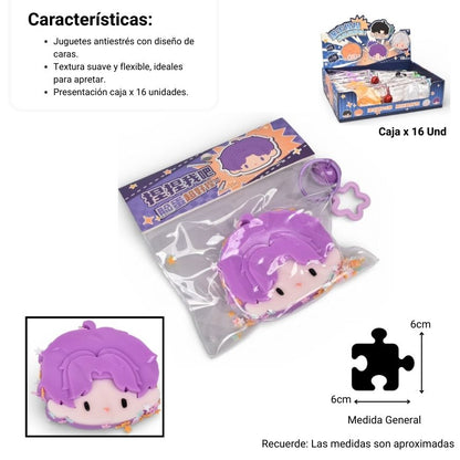 SQUISHY ANTI ESTRÉS CARAS ELASTICO CAUCHO  DIM: 6X6X3