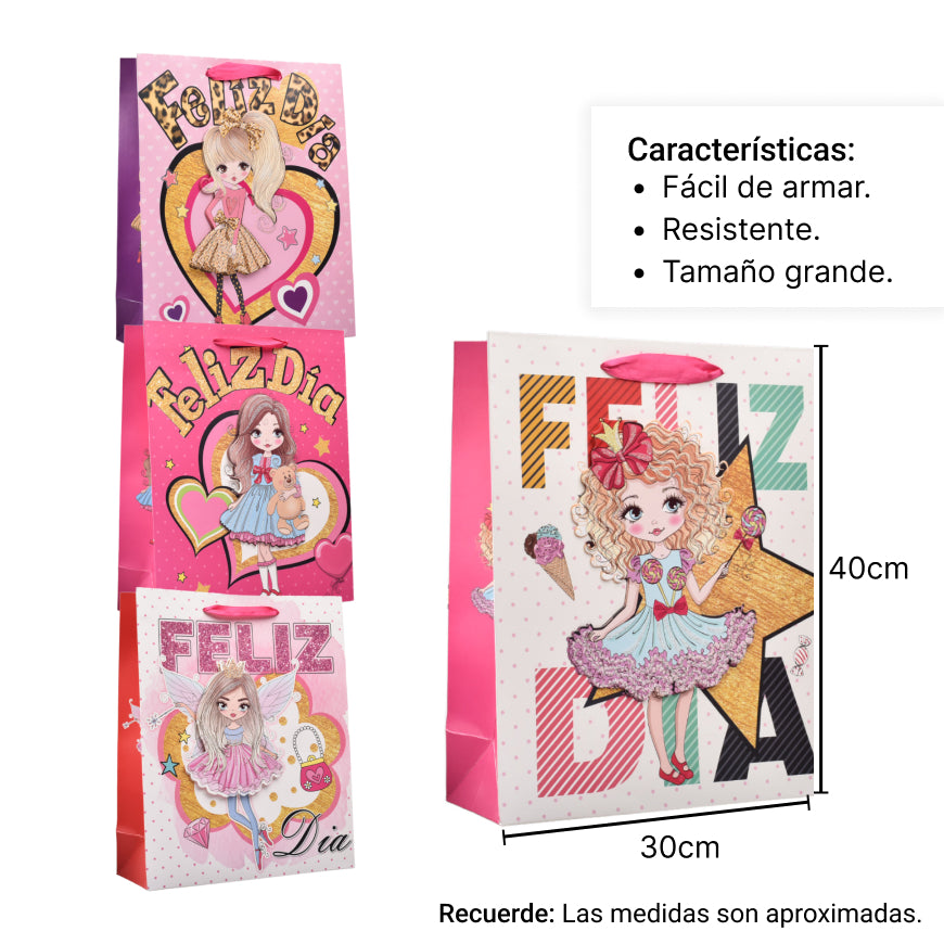 bolsa regalo en papel niña tamaño grande