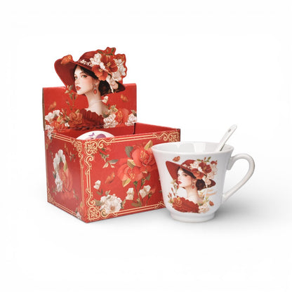 POCILLO SET CERAMICA  CON CUCHARA 250ML DIM:8X9X9
