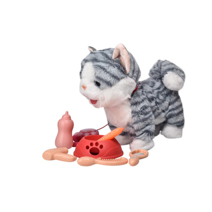 JUGUETE CON MOVIMIENTO Y SONIDO GATO GRIS PELUCHE DIM:25X12X26