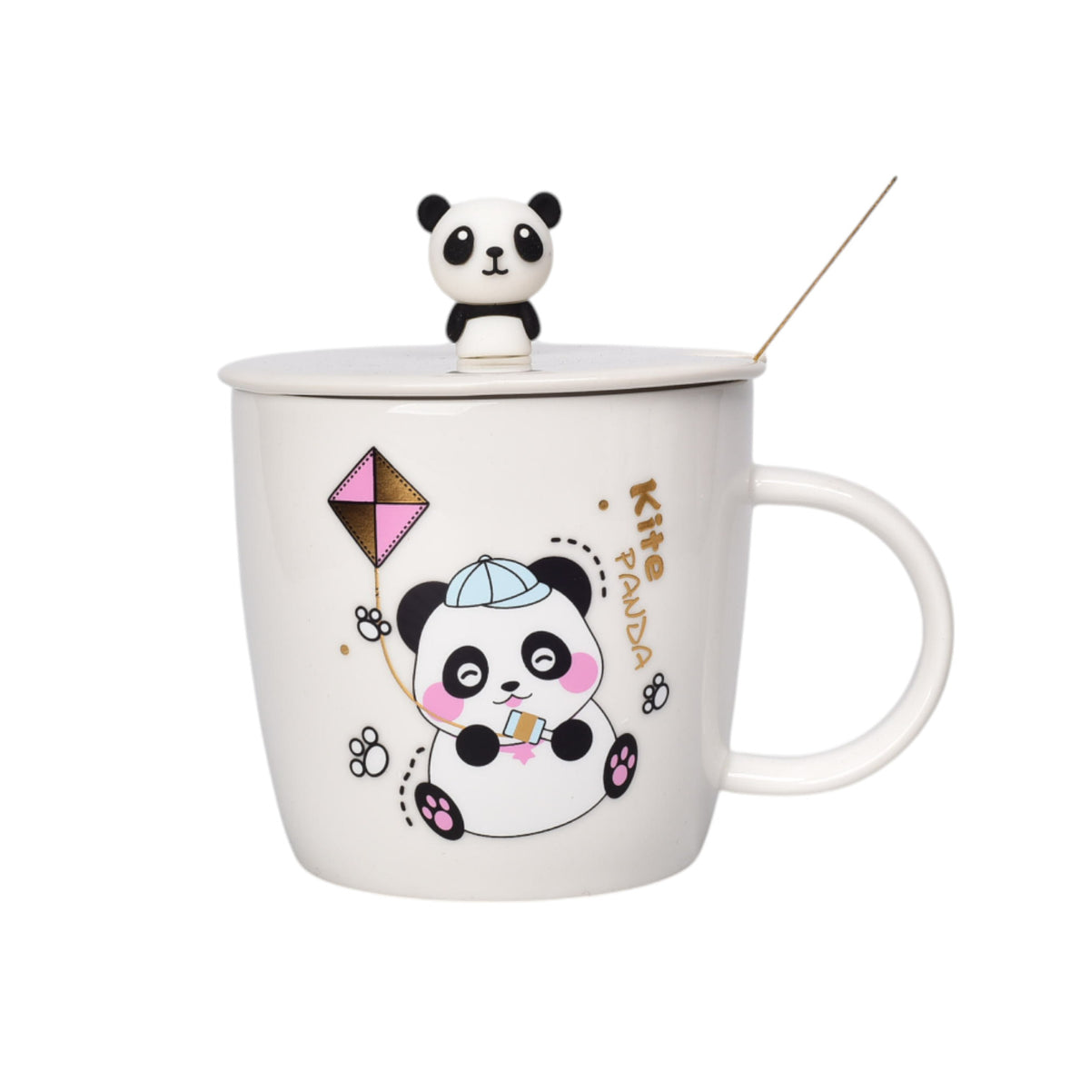 mug pocillo con tapa ceramica y cuchara 340ml dim:9x9x9