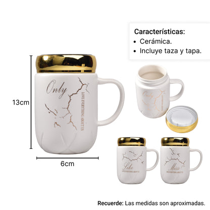 MUG POCILLO CON TAPA CERAMICA