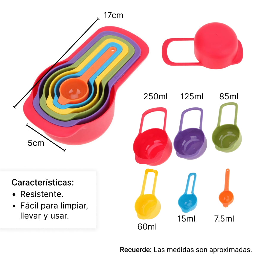 juego set 6 cucharas copas tazas medidoras dim:17cm jegz