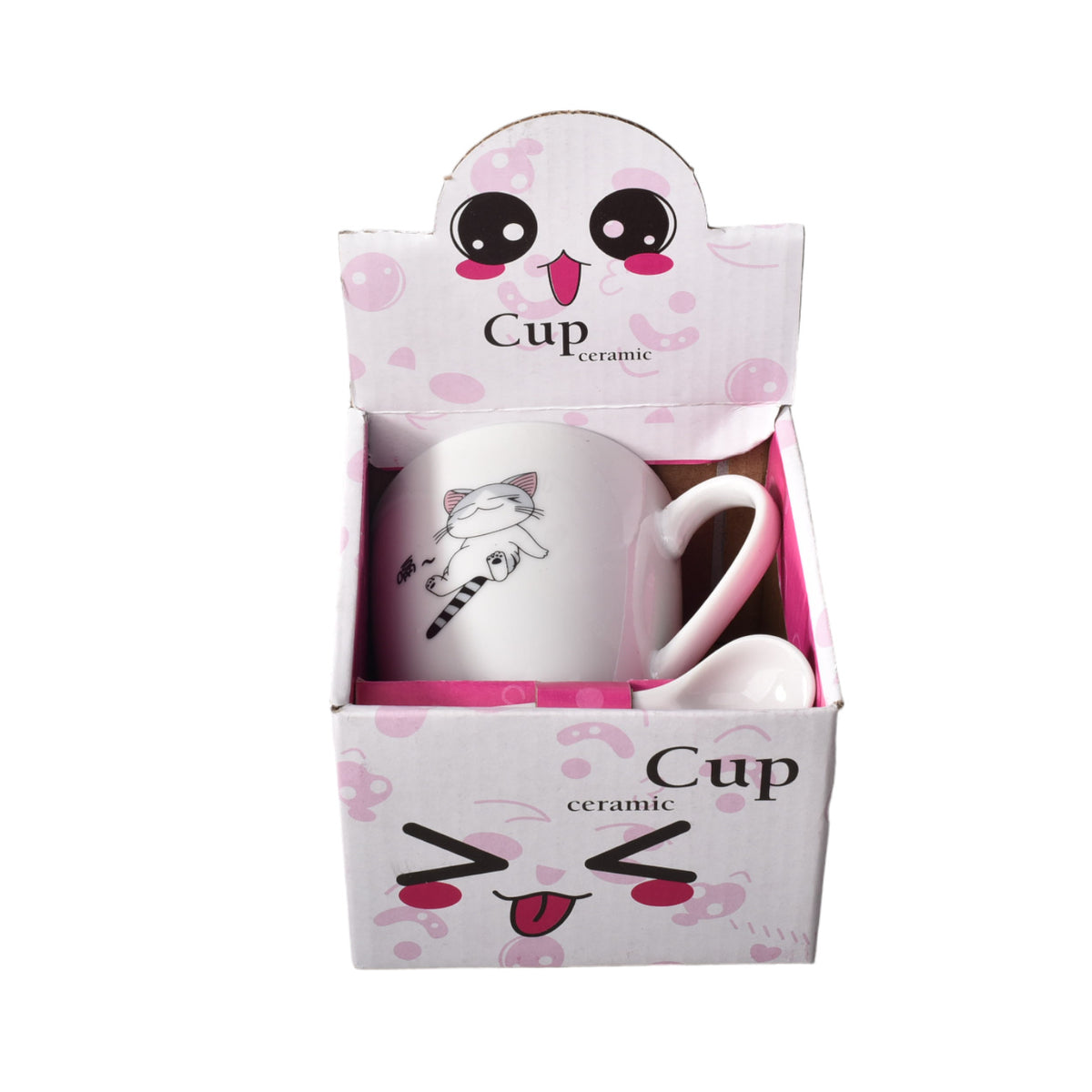 pocillo mug con cuchara en ceramica diseño de gatos