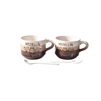 SET 2PCS POCILLOS CON CUCHARAS  CERAMICA DIM:7x7x6