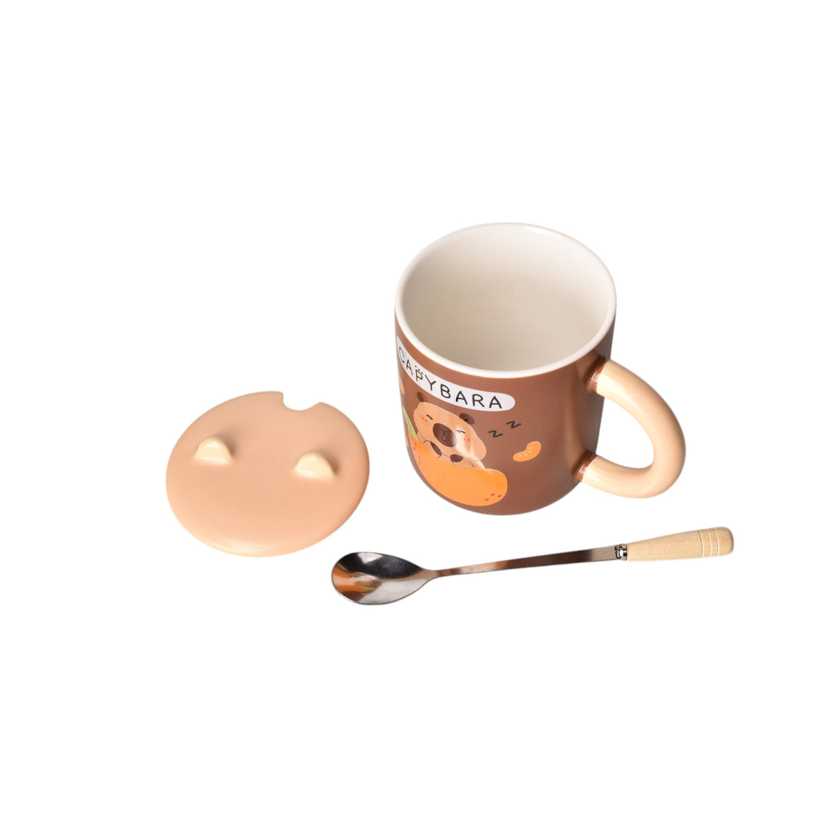 mug pocillo con tapa cuchara ceramica diseños capybara 450ml