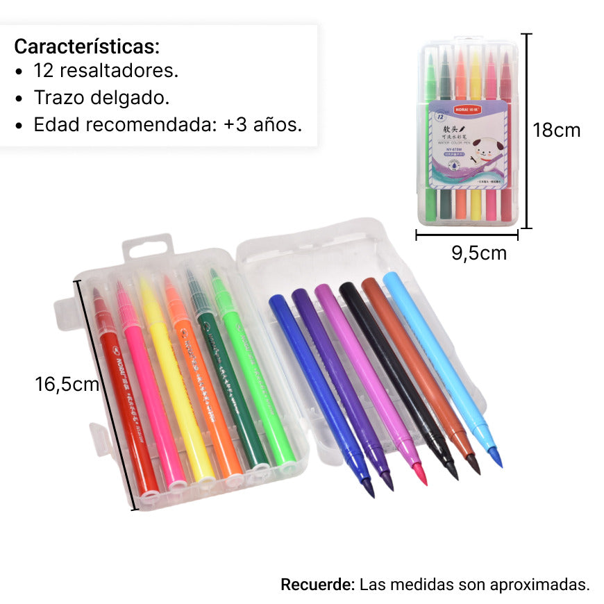 marcador punta delgada de 12 piezas