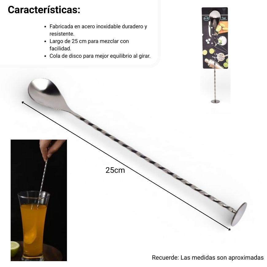 batidor de cocteleria acero plateado dim:25x2x2