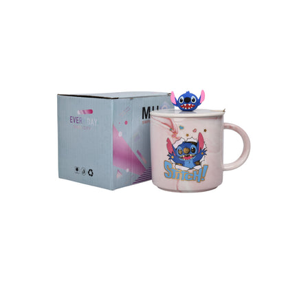 MUG POCILLO CON TAPA Y  CUCHARA DE CERAMICA PERSONAJE 400ML