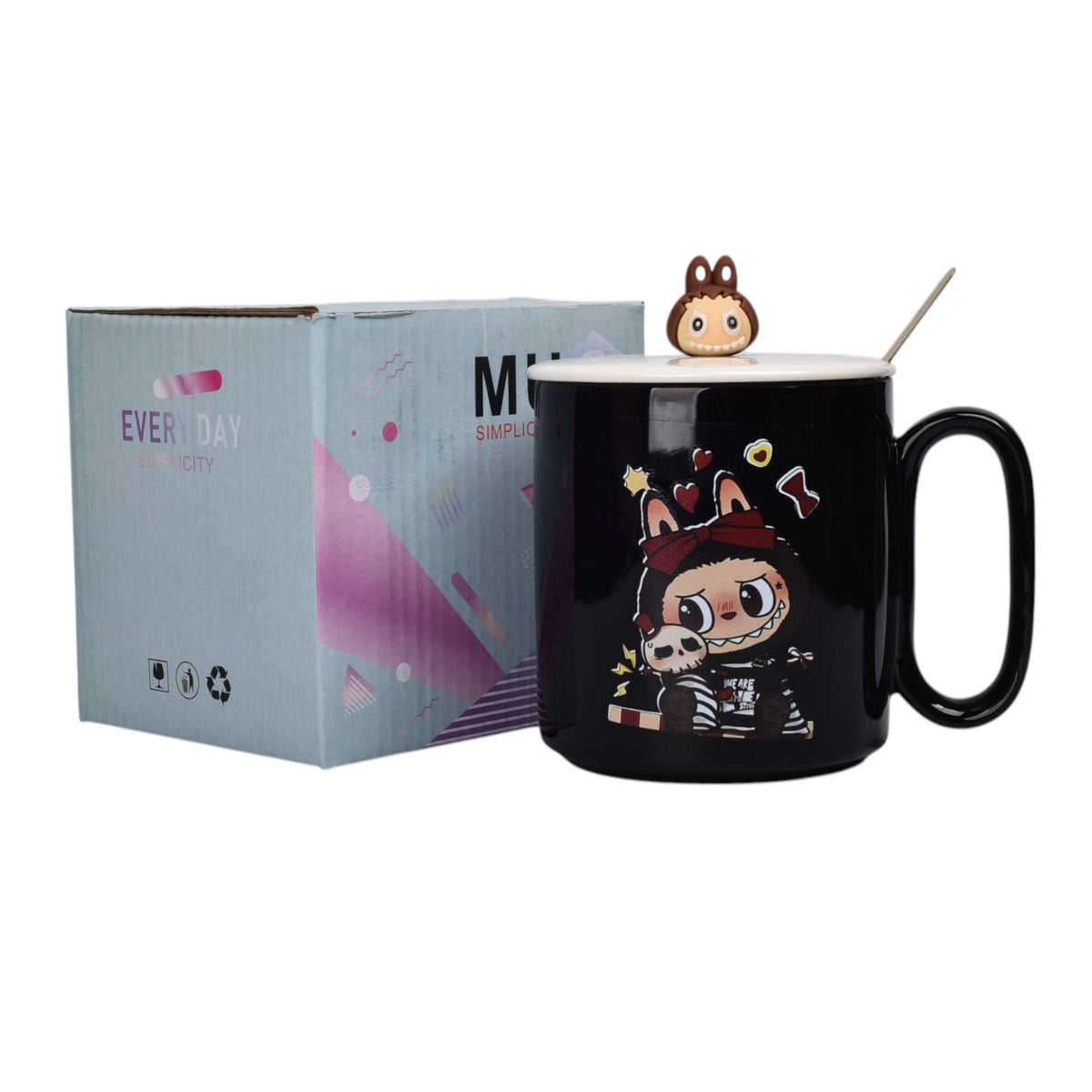 mug pocillo ceramica personaje con tapa de 420ml
