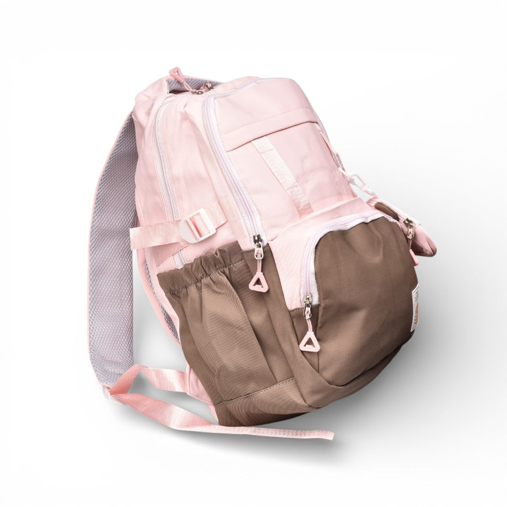 maleta morral negro rosado y lila poliester dim:45x30x12