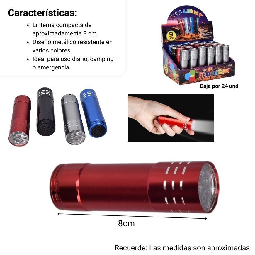 linterna metal varios colores dim:2x2x8