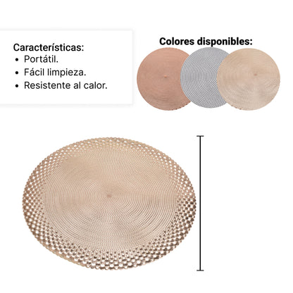 INDIVIDUALES REDONDO ORO ROSA-PLATEADO-DORADO DIM:38X38
