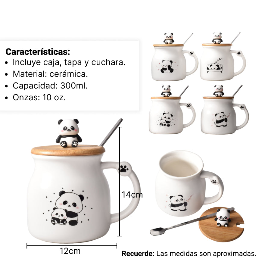 mug pocillo ceramica con tapa madera y cuchara