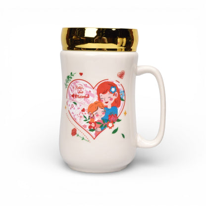 MUG POCILLO CERAMICA TAPA ESPEJO 420ML DIM:6X6X13