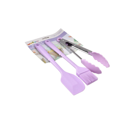 SET UTENSILIOS PARA COCINA EN SILICONA PINZAS, PALA Y BROCHA