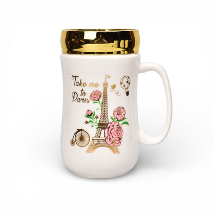 MUG POCILLO CERAMICA TAPA ESPEJO 420ML DIM:7X7X14