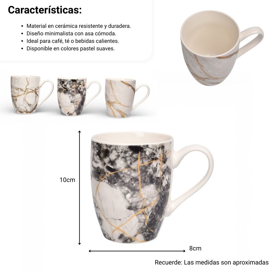 mug pocillo marmoleado ceramica dim:8x8x10
