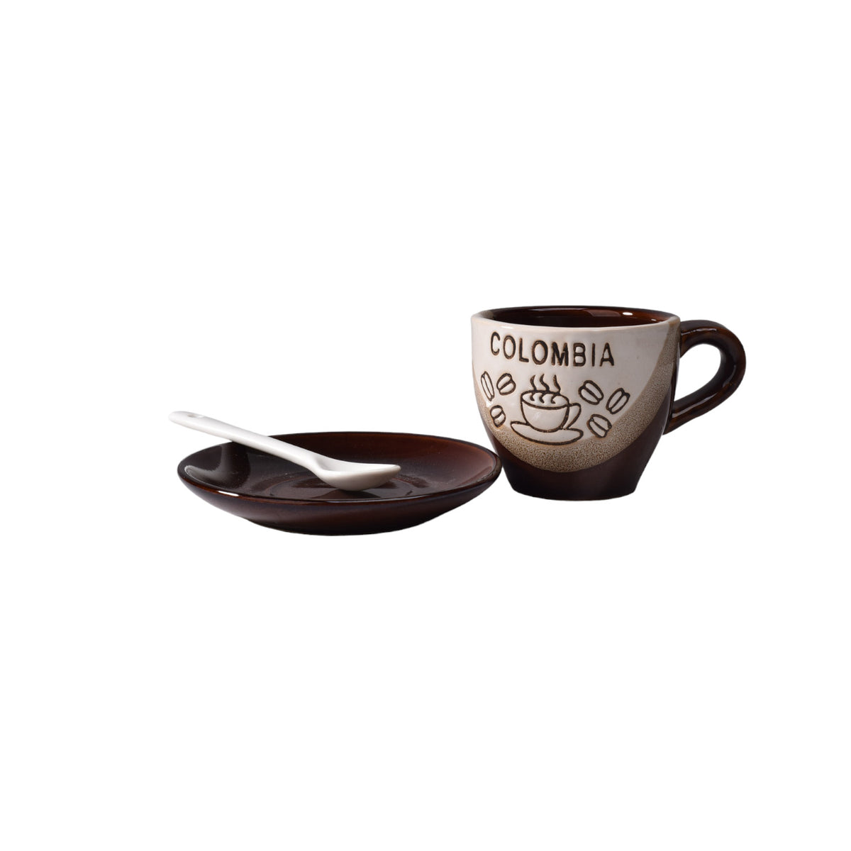 mug pocillo con cuchara y plato ceramica dim:7x7x6