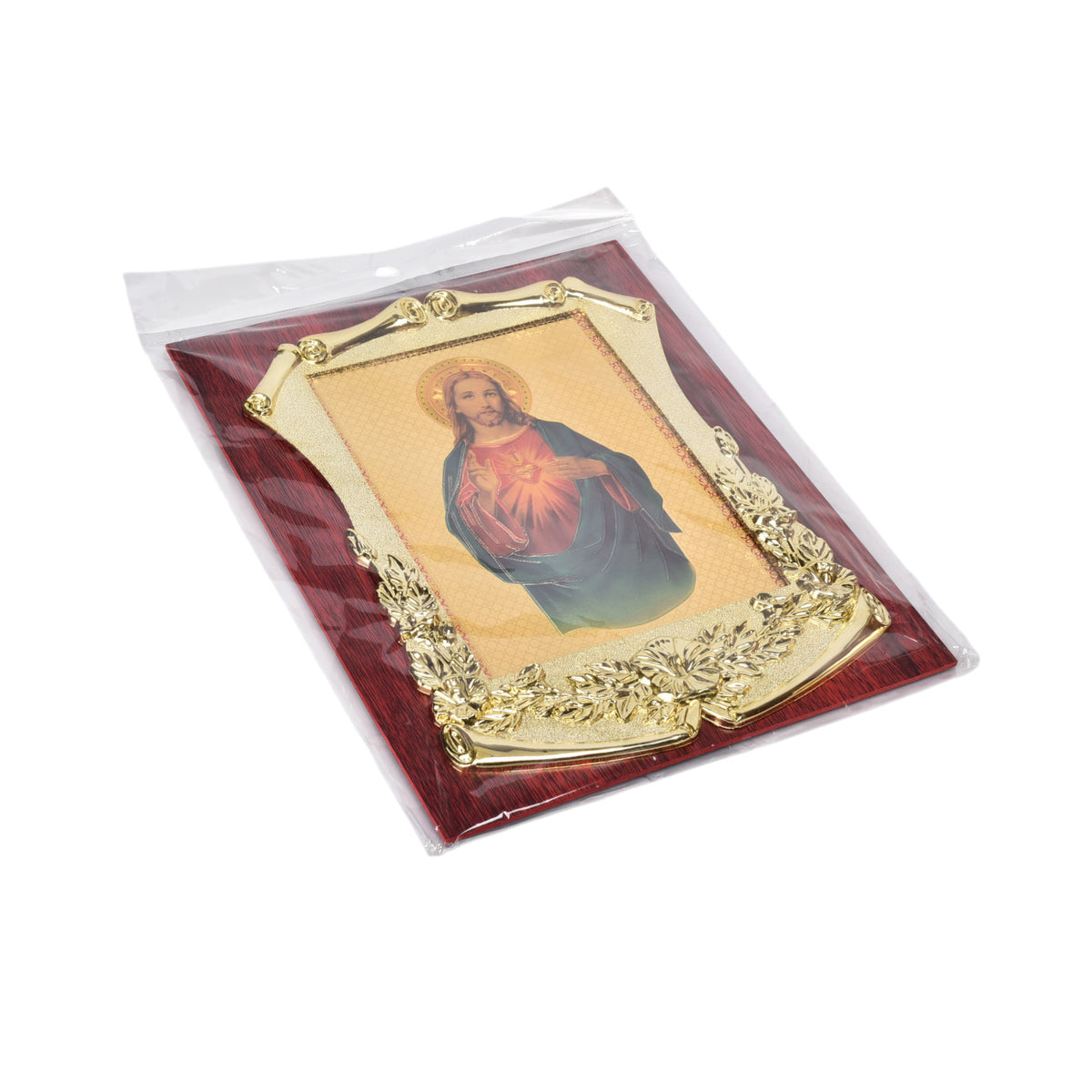 adorno dorado con imagen catolica plastica dim:19x24
