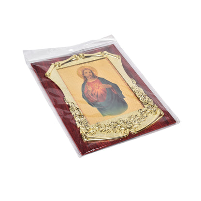 ADORNO DORADO CON IMAGEN CATOLICA PLASTICA DIM:19X24