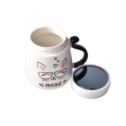 MUG POCILLO CERAMICA DISEÑOS DE GATOS CON TAPA DE 450ML