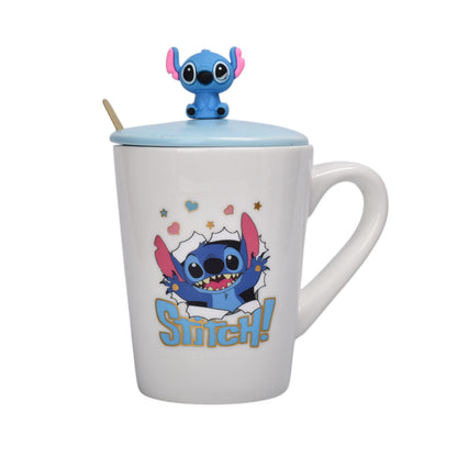 MUG POCILLO CON TAPA Y  CUCHARA DE CERAMICA PERSONAJE 380ML