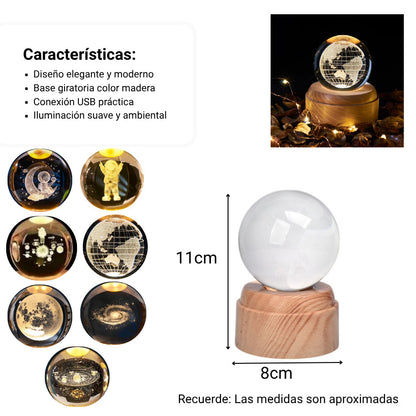 LAMPARA ESFERA CRISTAL CON BASE GIRATORIA GRANDE DIM:8X8CM