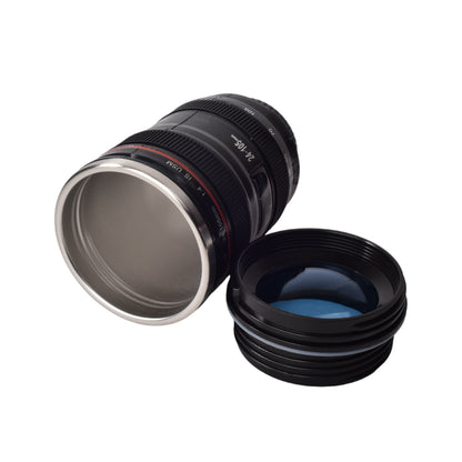 TERMO METALICO 400ML VASO NEGRO FORMA LENTE CAMARA
