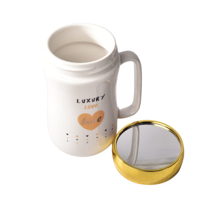 MUG POCILLO CERAMICA DISEÑO CORAZONES CON TAPA 400ML