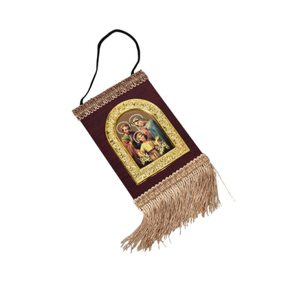 ADORNO DORADO CON IMAGEN CATOLICA PLASTICA DIM:20X10