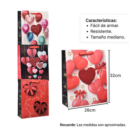 BOLSA REGALO EN PAPEL CORAZONES MEDIANO