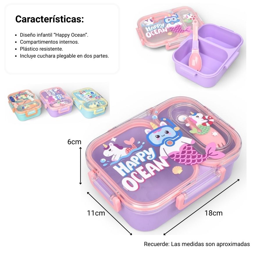 portacomida plastico 880ml con division y cubierto dim:19x14x6