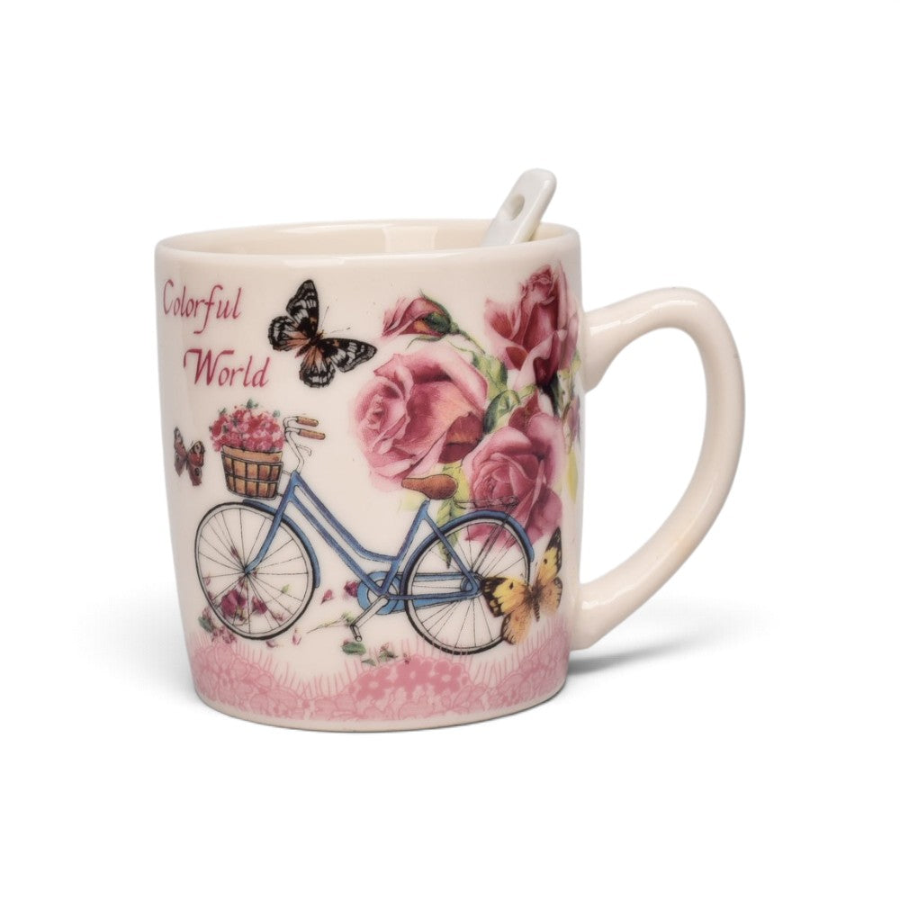 pocillo set ceramica con cuchara flores 210ml