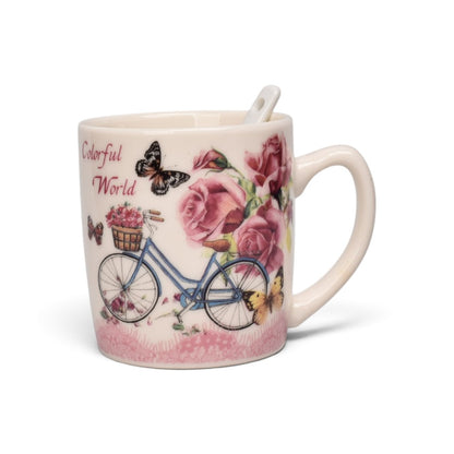 POCILLO SET CERAMICA CON CUCHARA FLORES 210ML