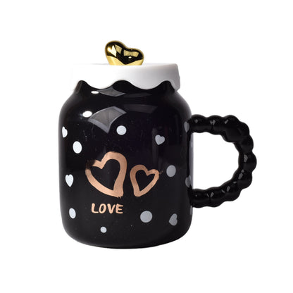 MUG POCILLO CERAMICA DISEÑOS DE CORAZONES CON TAPA