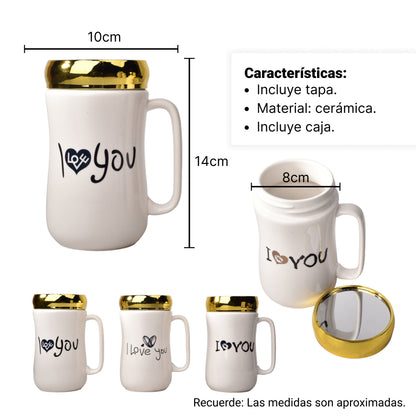 MUG POCILLO COLOR BLANCO EN CERAMICA GRANDE CON TAPA