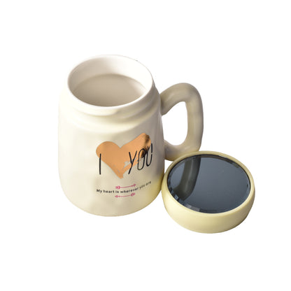 MUG POCILLO CERAMICA DIFERENTES DISEÑOS CON TAPA DE 350ML