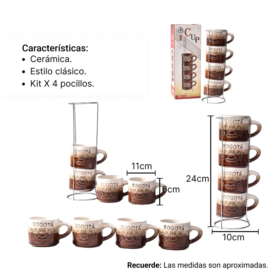 set 4pcs pocillos con base ceramica grande