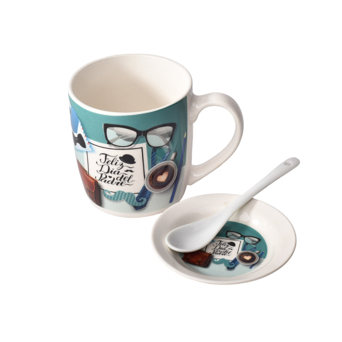 mug ceramica pocillo dia del padre con plato y cuchara