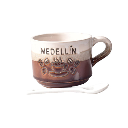 POCILLO CON CUCHARA CERAMICA DIM:7X7X6