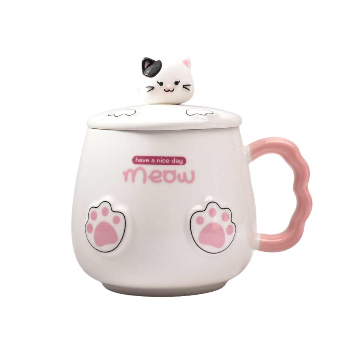 mug pocillo de gato cuchara y tapa ceramica