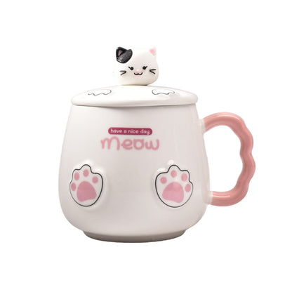 MUG POCILLO DE GATO CUCHARA Y TAPA CERAMICA