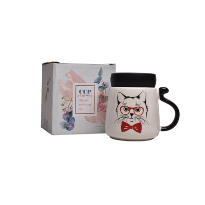 MUG POCILLO CON TAPA FORMA GATOS EN CERAMICA