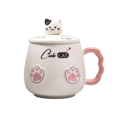 MUG POCILLO DE GATO CUCHARA Y TAPA CERAMICA