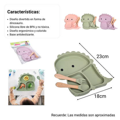 PLATO CON CUBIERTO SILICONA PARA NIÑOS DIM:23X18X2